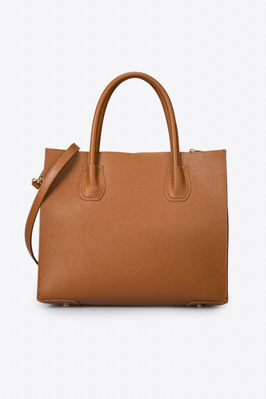 VANDA Leather Top Handle Bag - Cognac