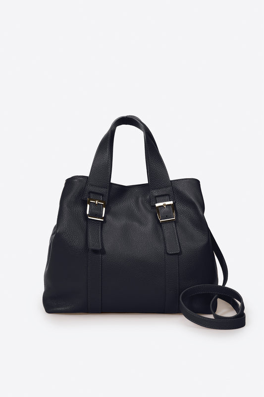 PIPER Leather Top Handle Bag - Blu Scuro