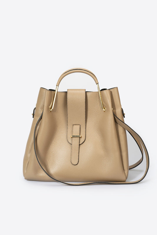DIONE Leather Top Handle Bag - Taupe