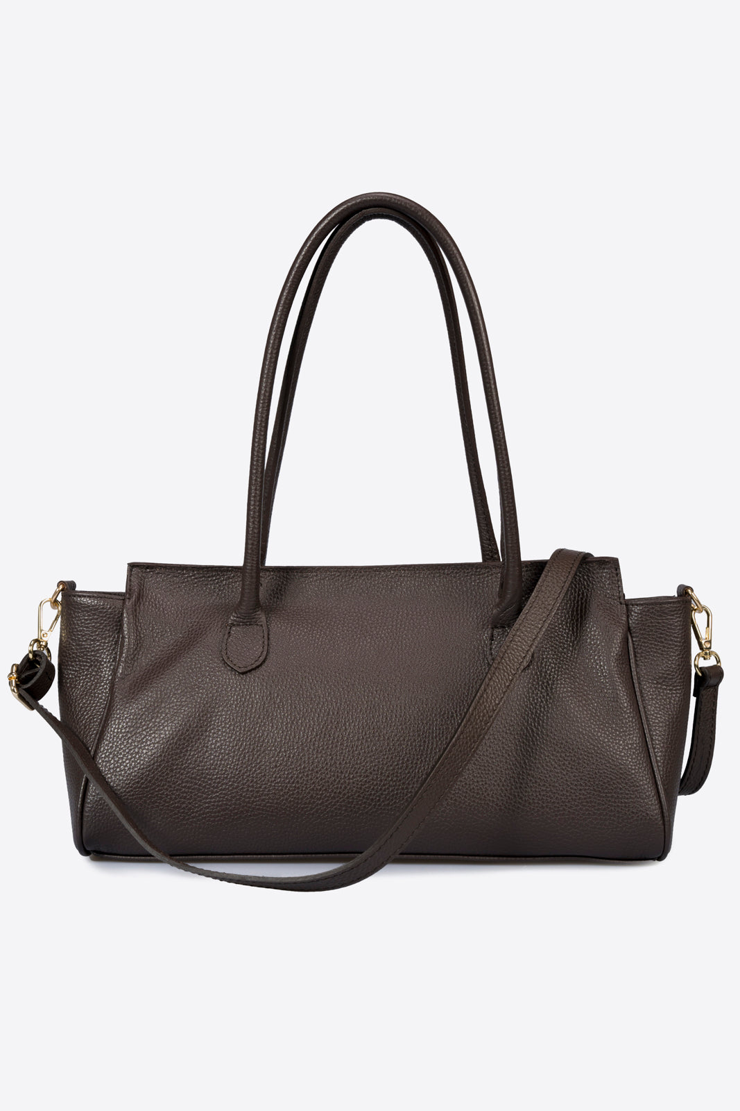AUDREY Leather Top Handle Bag - Marrone