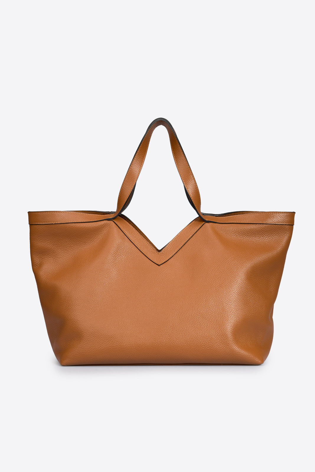 ELARA Leather Top Handle Bag - Cognac