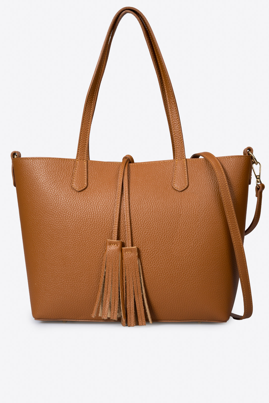 ROMY Leather Top Handle Bag - Cognac