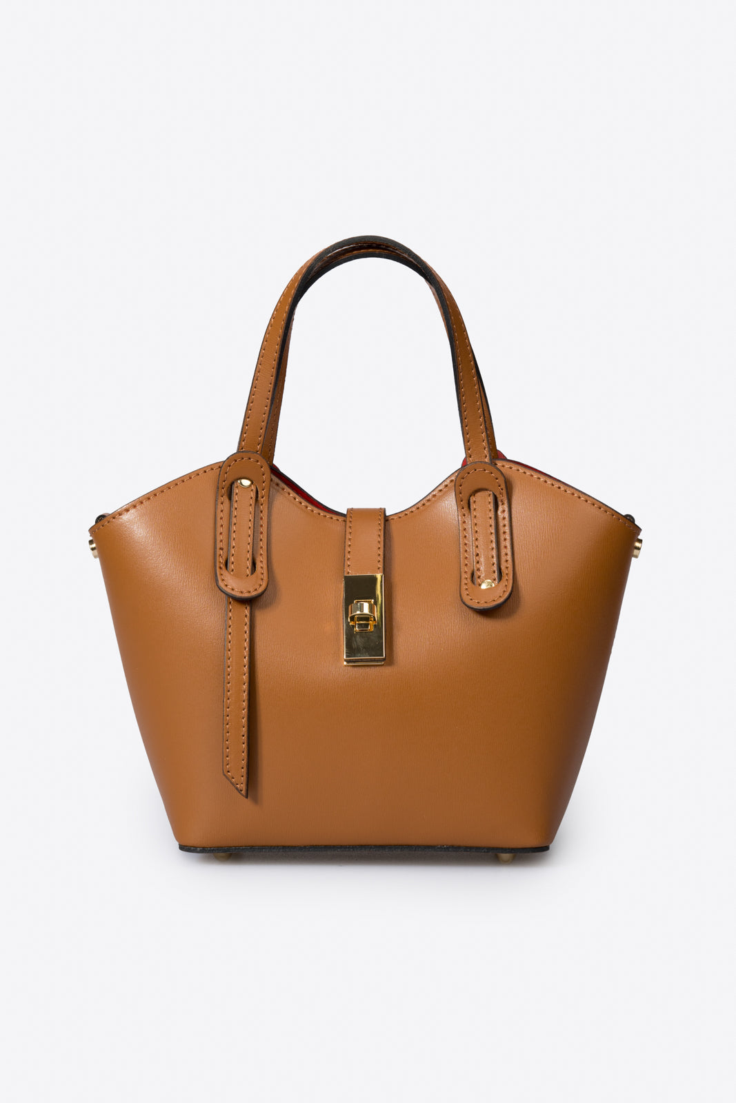 MIRTA Leather Top Handle Bag - Cognac