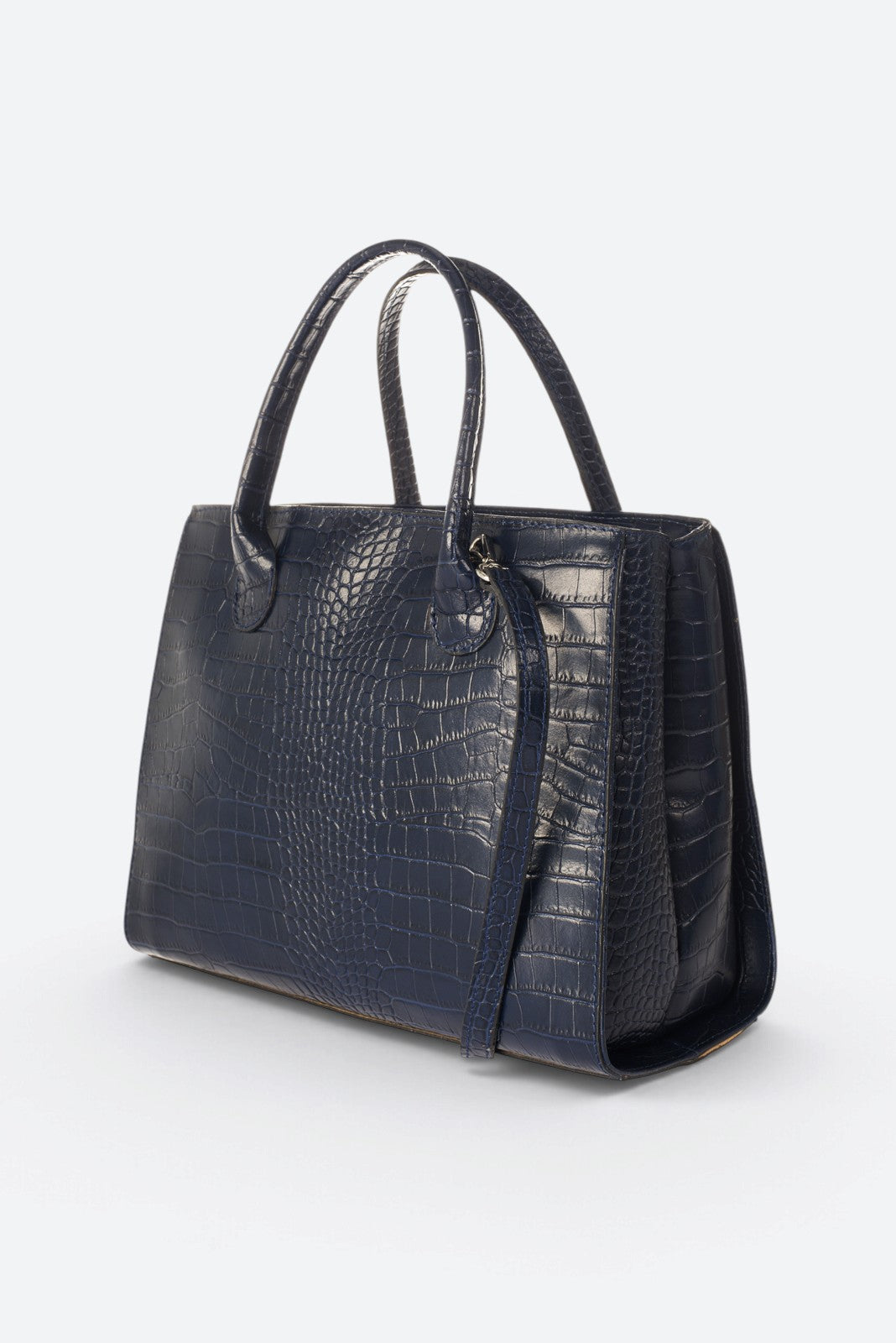 CASSANDRA Leather Top Handle Bag - Navy