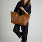 ELARA Leather Top Handle Bag - Cognac
