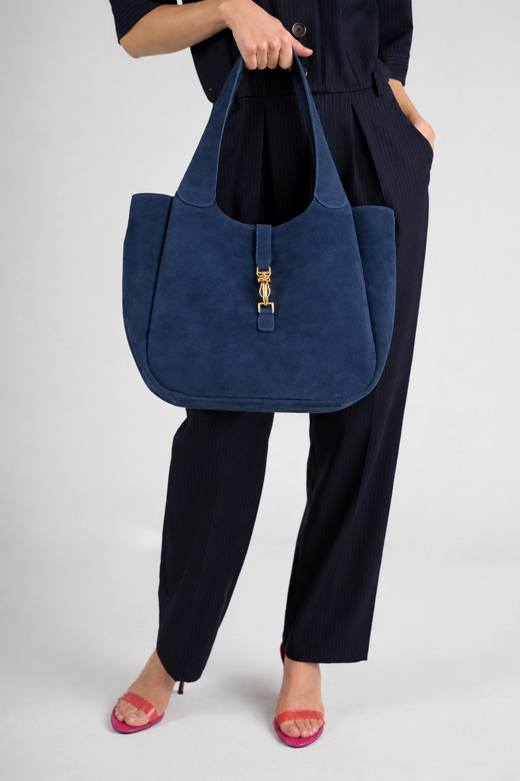 AMELIE Leather Top Handle Bag - Blue