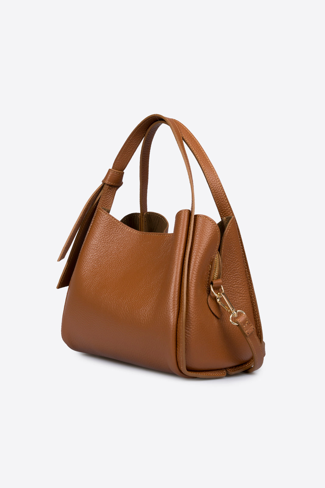 ATHENA Leather Top Handle Bag - Cognac