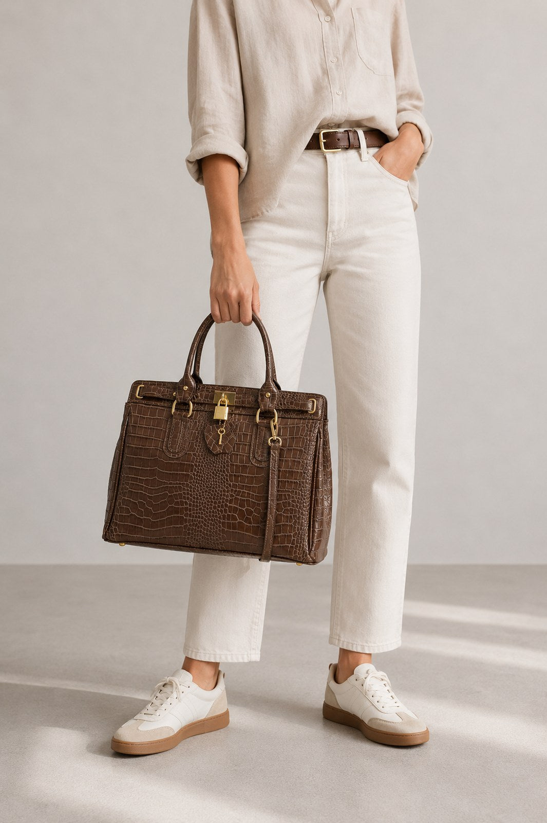 SAGE Leather Top Handle Bag - Brown