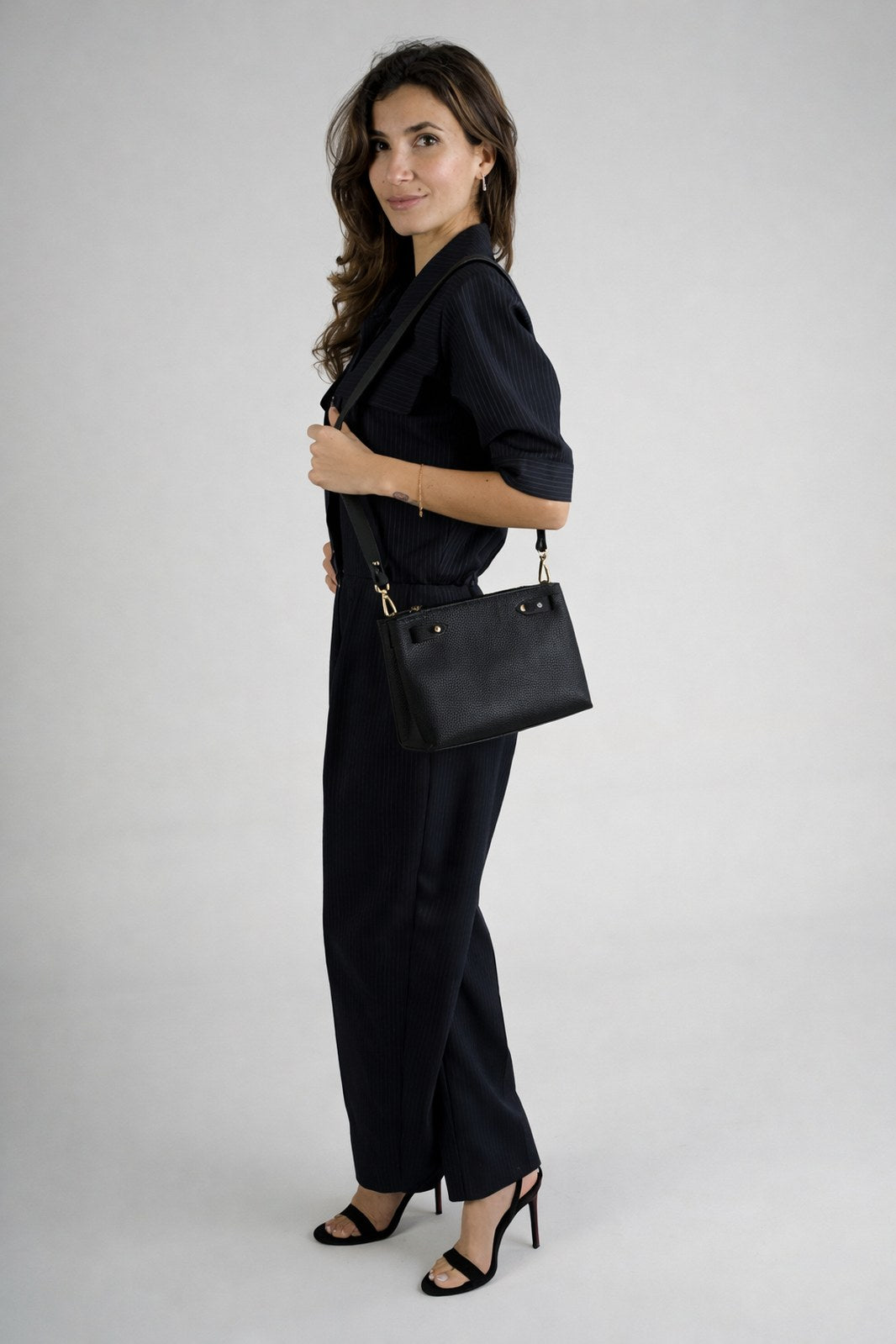 CAMILLE Leather Top Handle Bag - Black