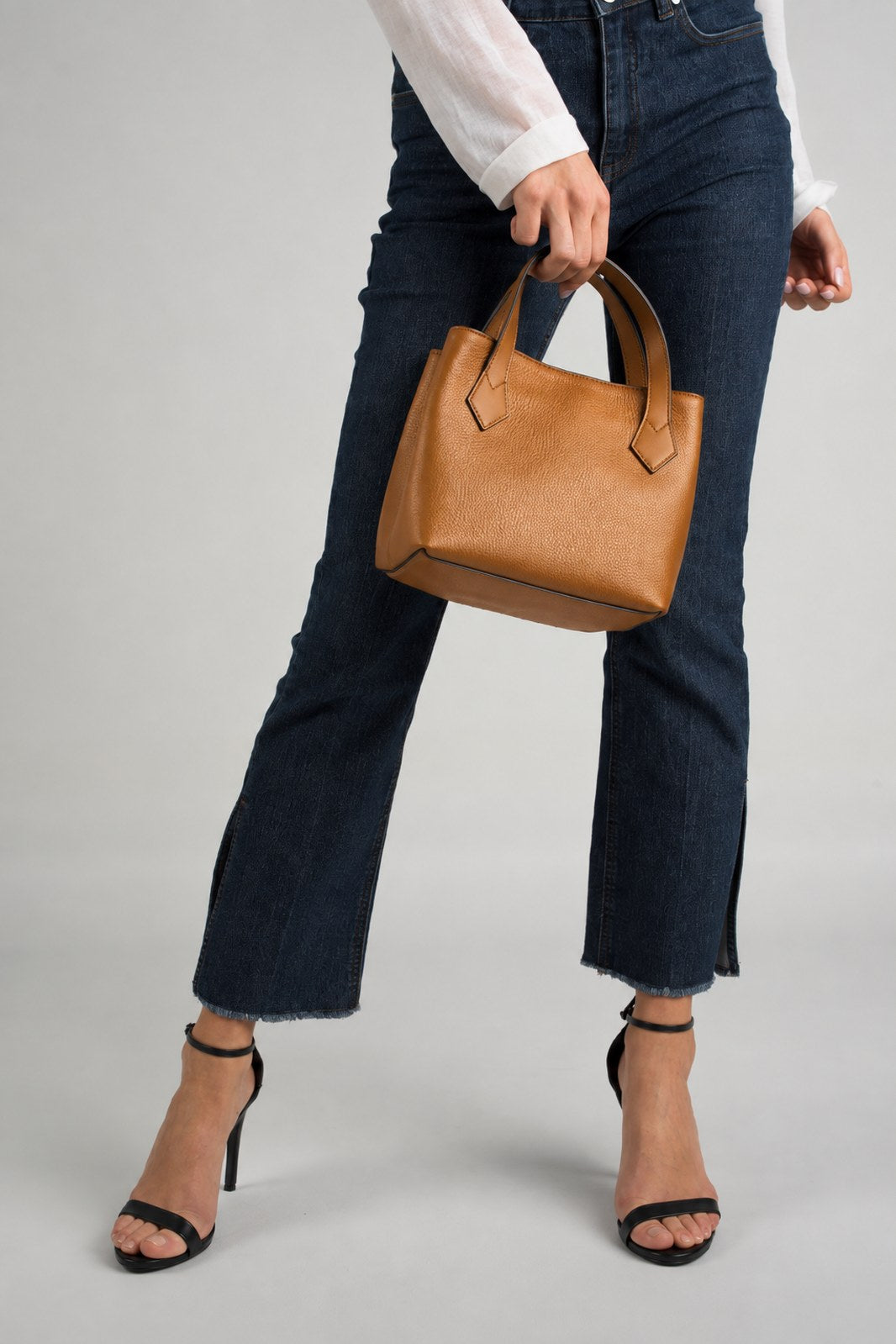 MINA Leather Top Handle Bag - Cognac