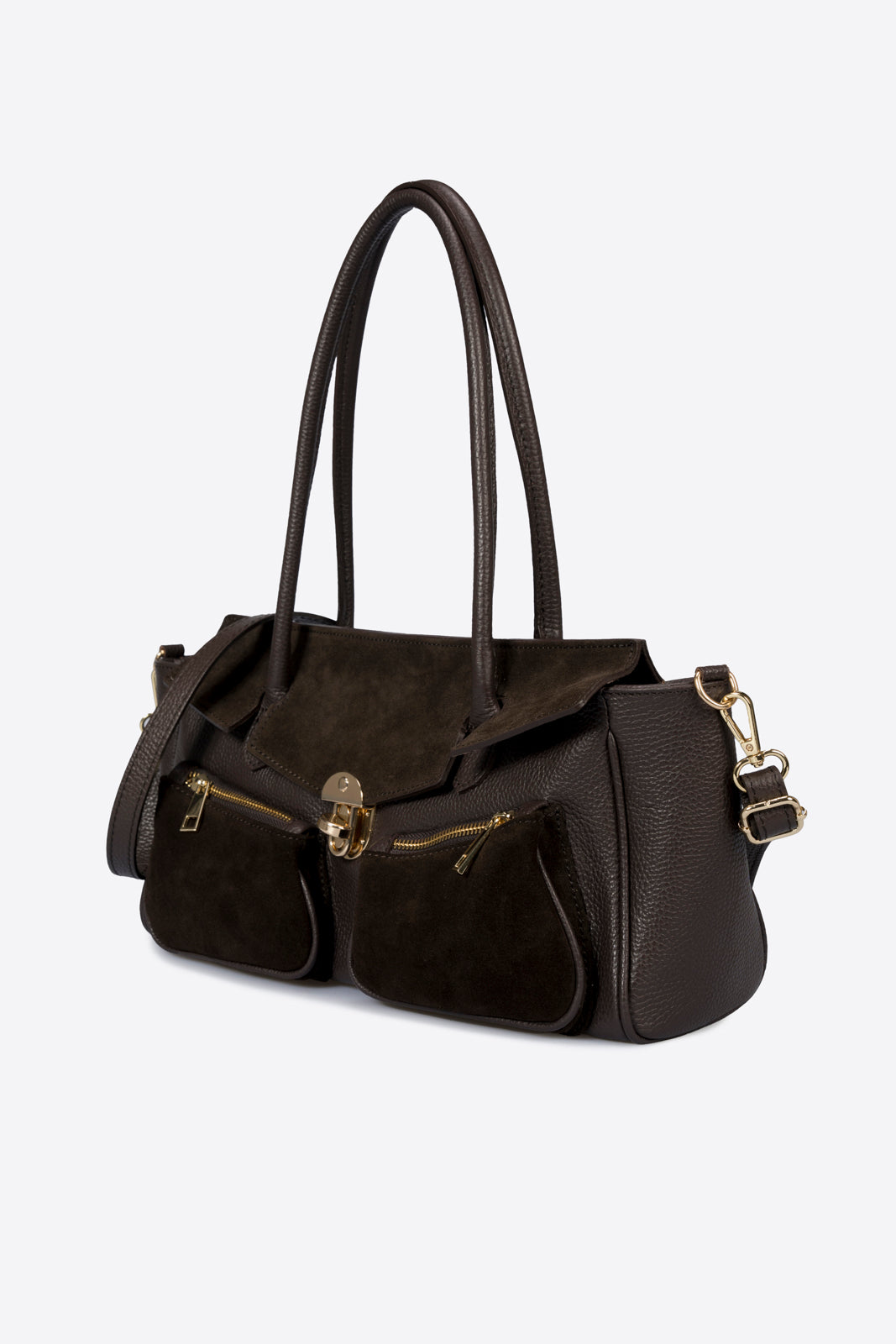 AUDREY Leather Top Handle Bag - Marrone
