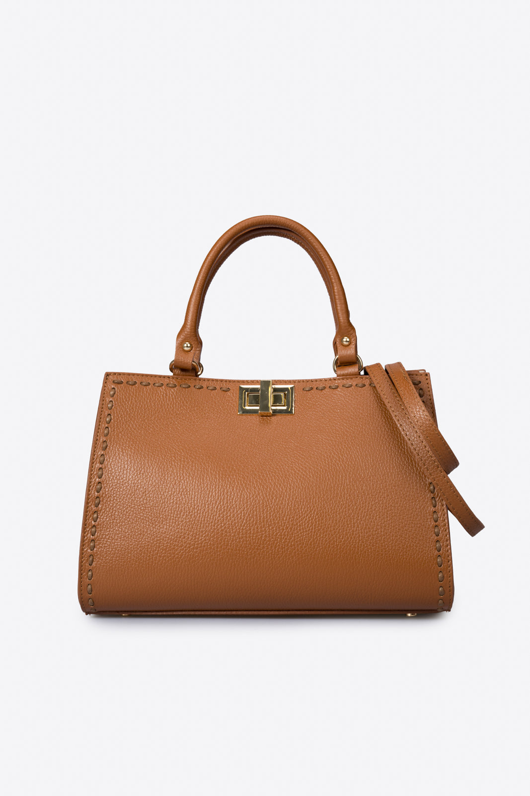 LIDIA Leather Top Handle Bag - Cognac