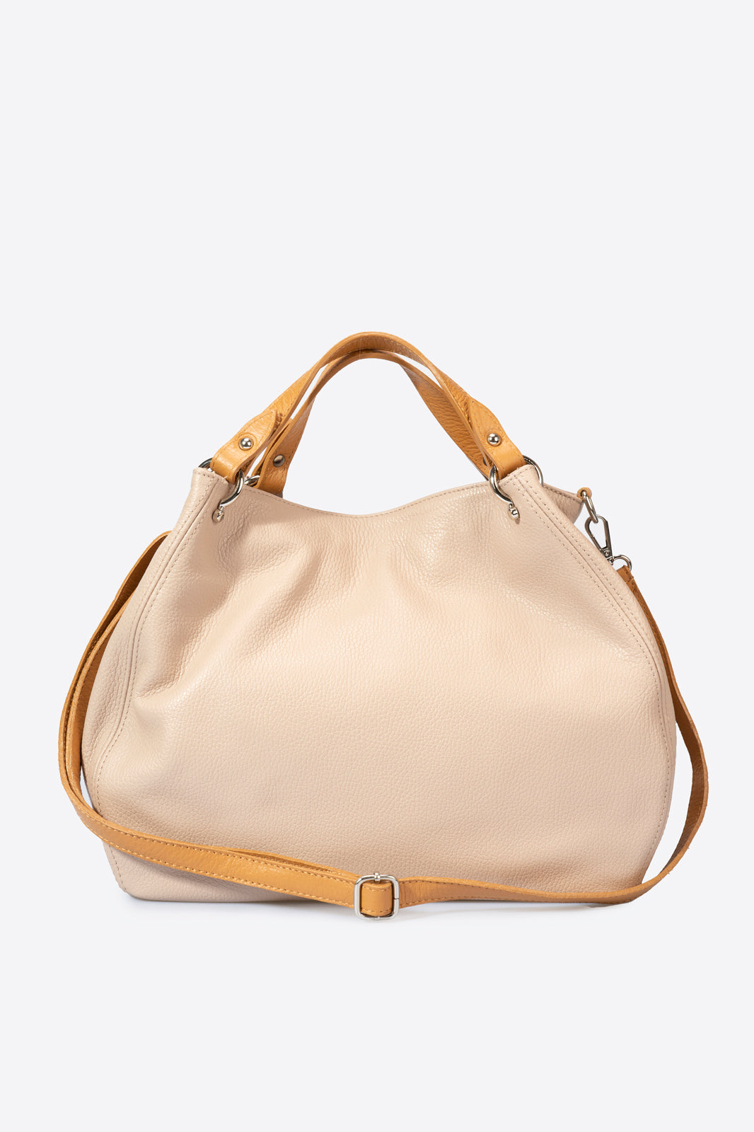 AZALEA Leather Top Handle Bag - Cipria+Cuoio