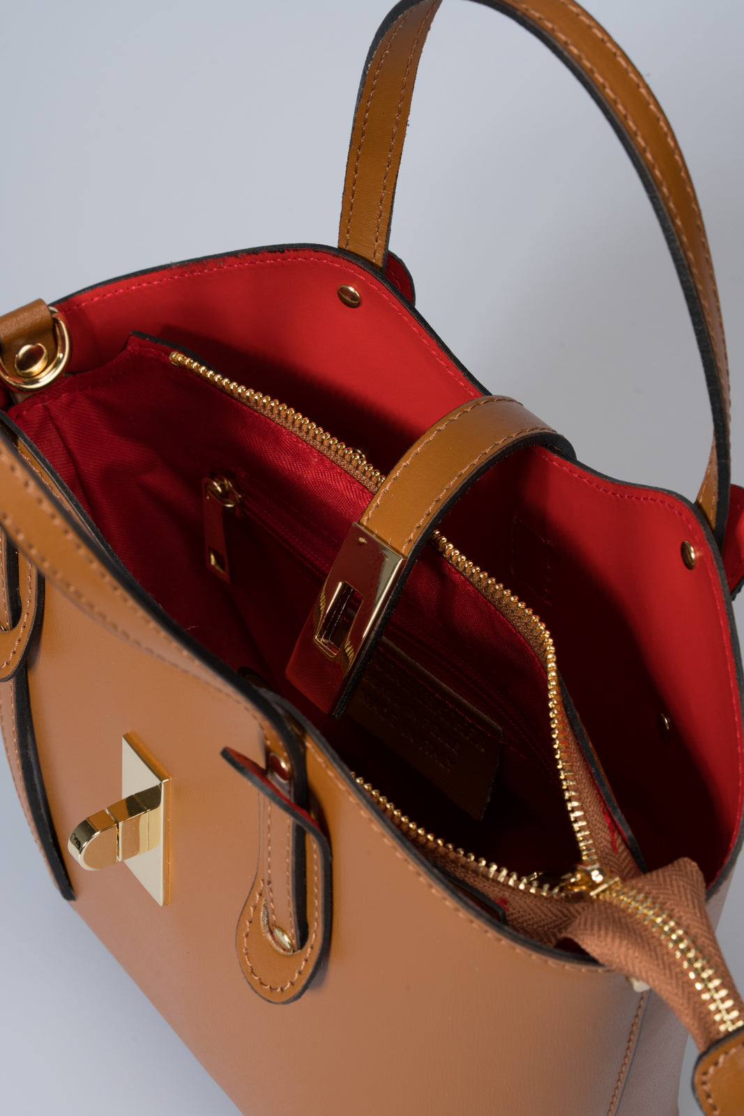 MIRTA Leather Top Handle Bag - Cognac