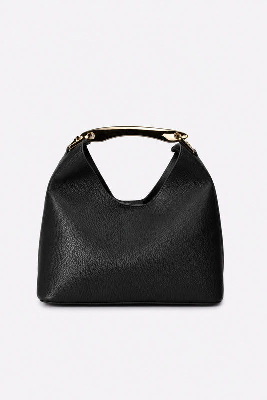 AGNES Leather Top Handle Bag - Black