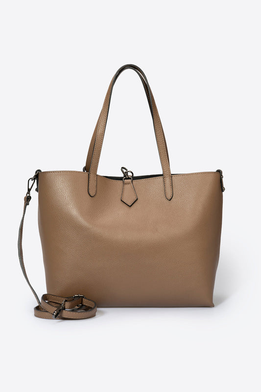 NIOBE Leather Tote Bag - Taupe