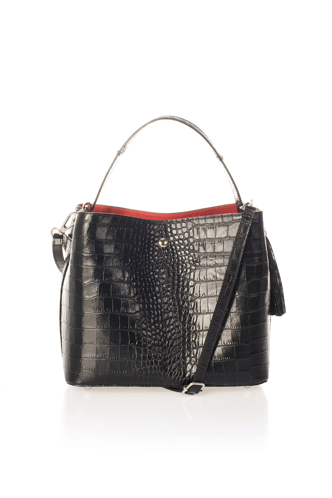 SCARLET Leather Top Handle Bag - Black