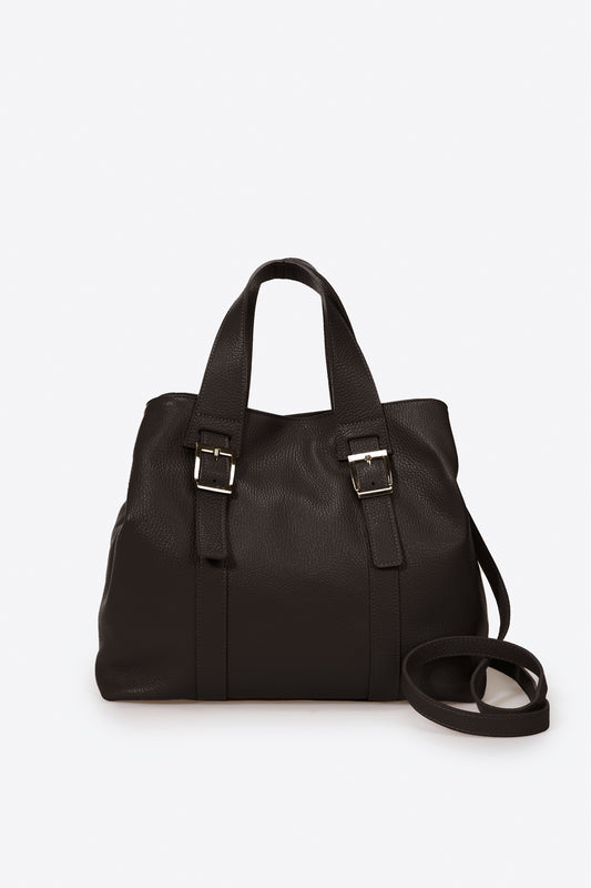 PIPER Leather Top Handle Bag - Testa di Moro