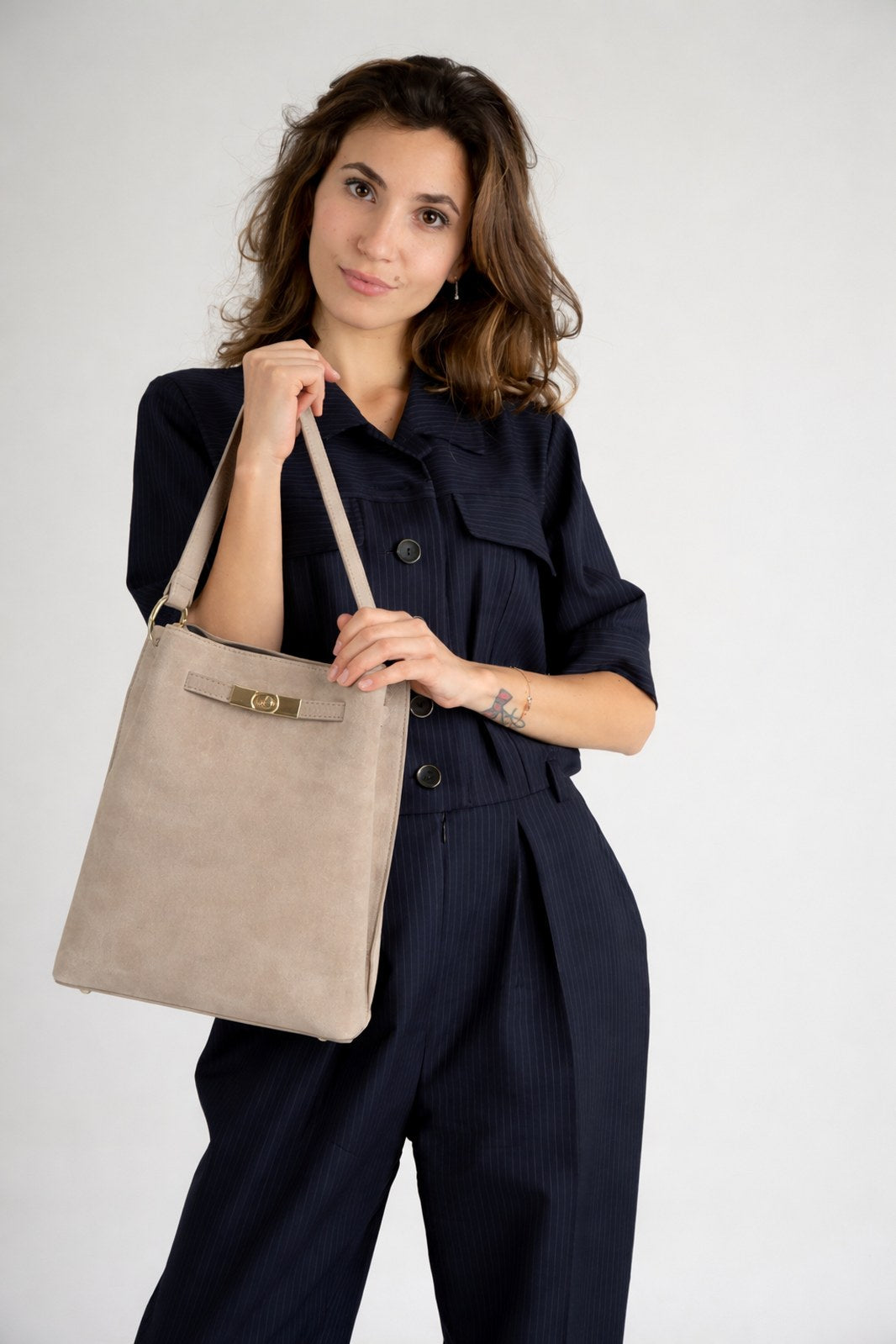 TERRY Leather Shoulder Bag - Taupe