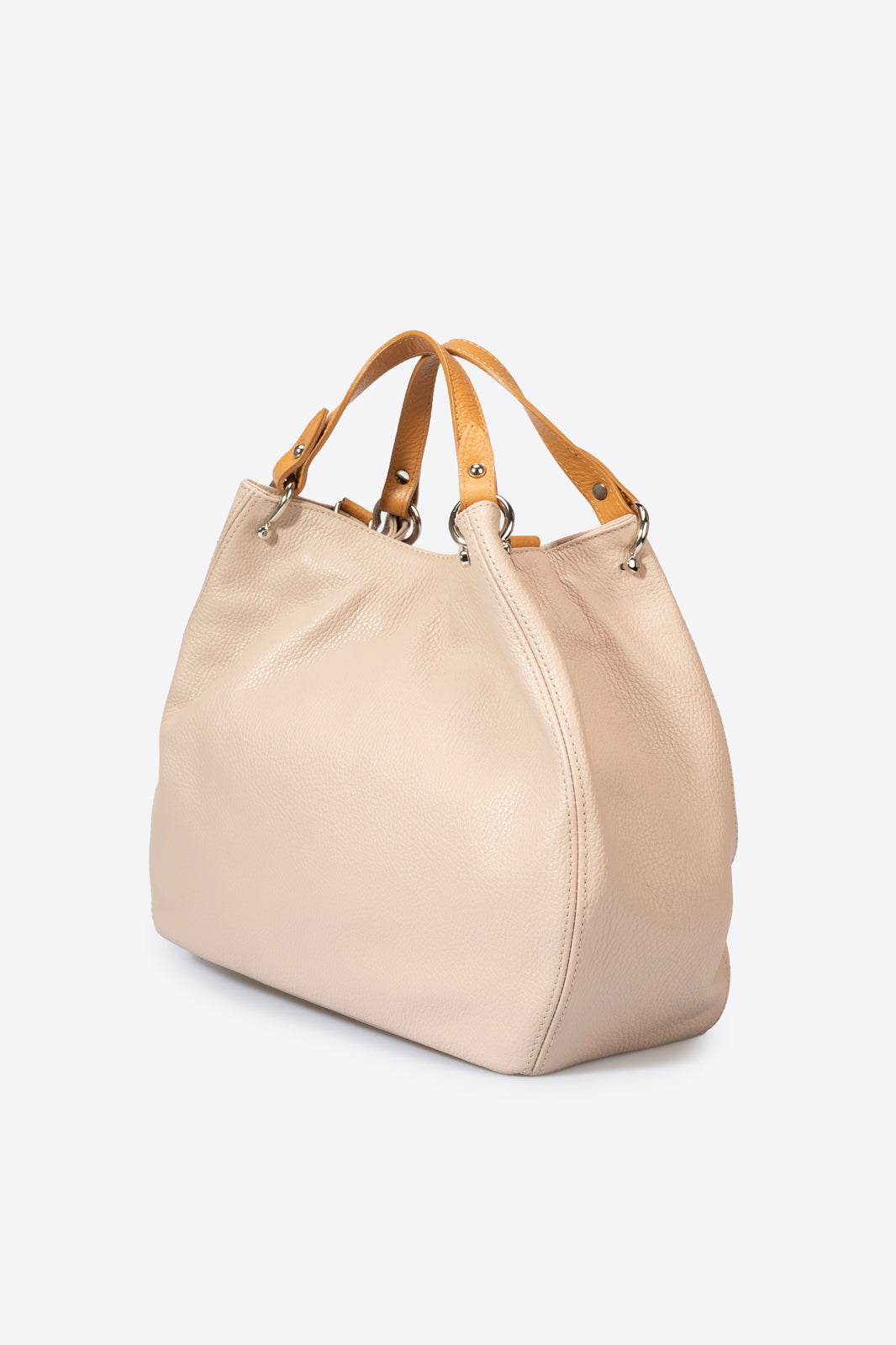 AZALEA Leather Top Handle Bag - Cipria+Cuoio
