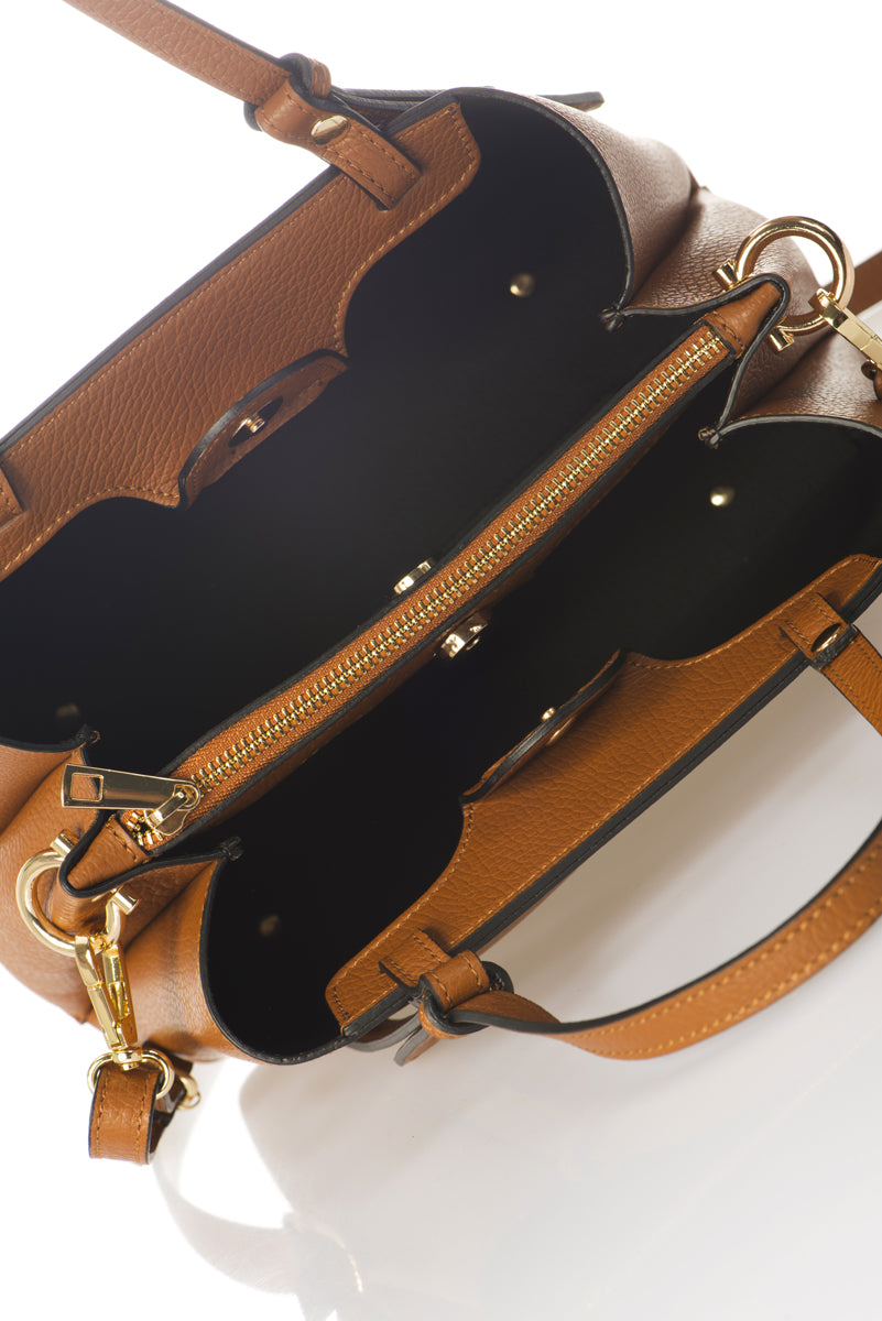 EMILY Leather Top Handle Bag - Cognac