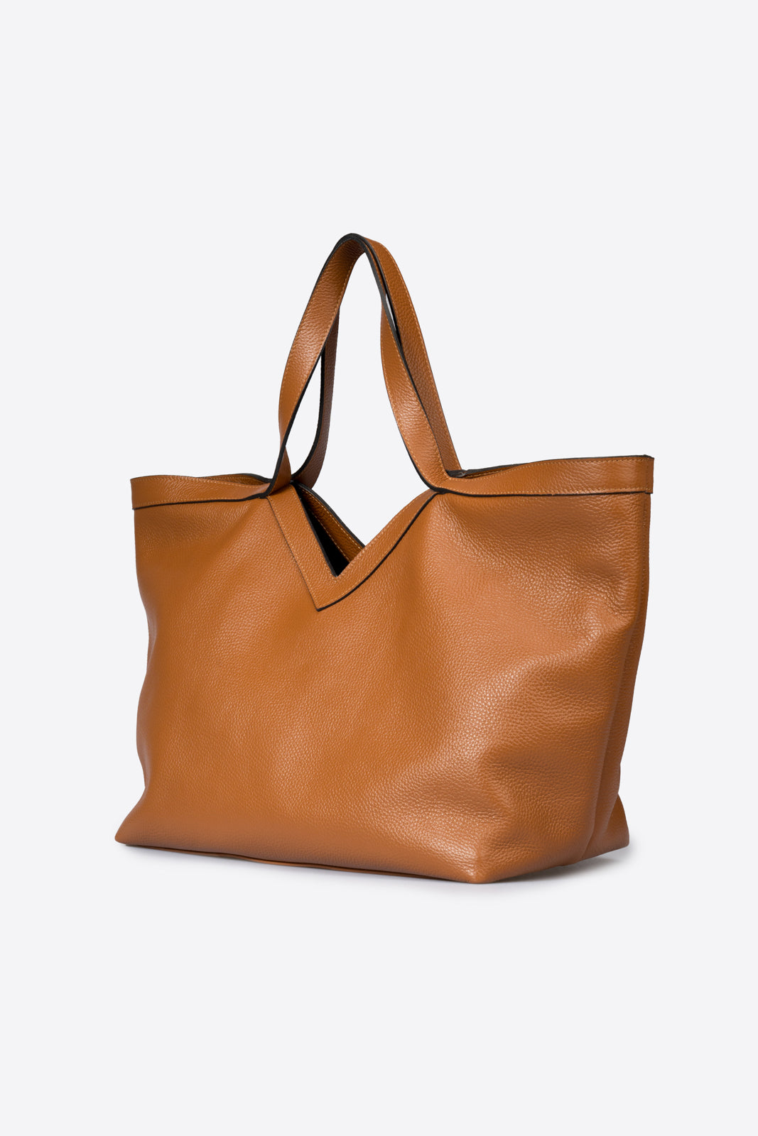 ELARA Leather Top Handle Bag - Cognac