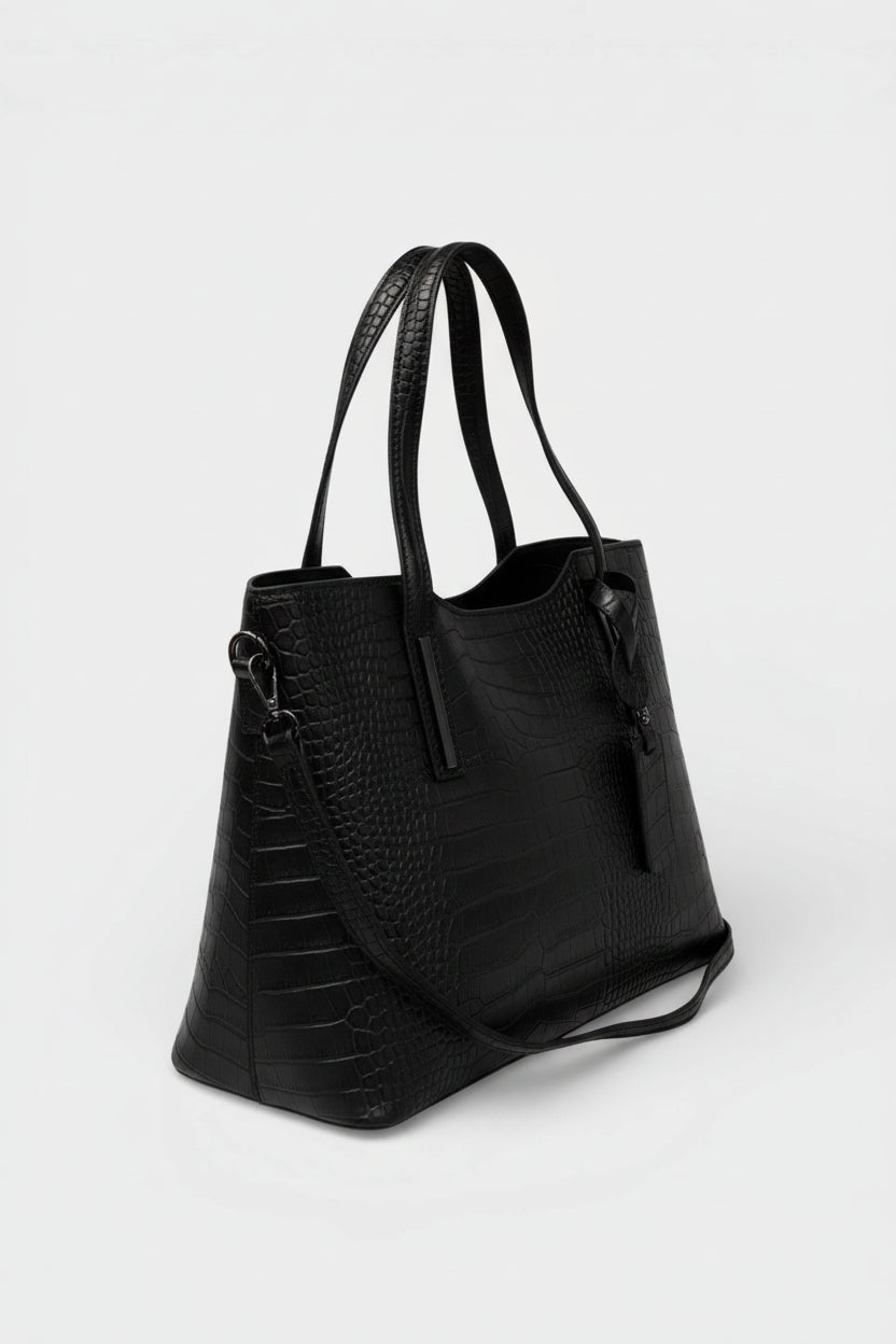 Leather Top Handle Bag 2521 - Black