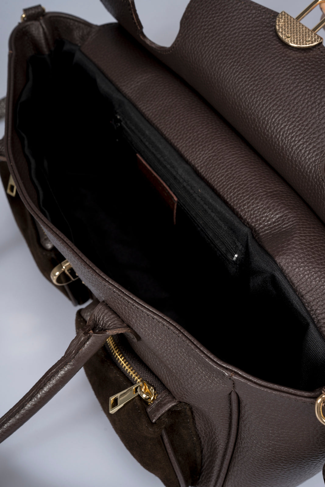 AUDREY Leather Top Handle Bag - Marrone