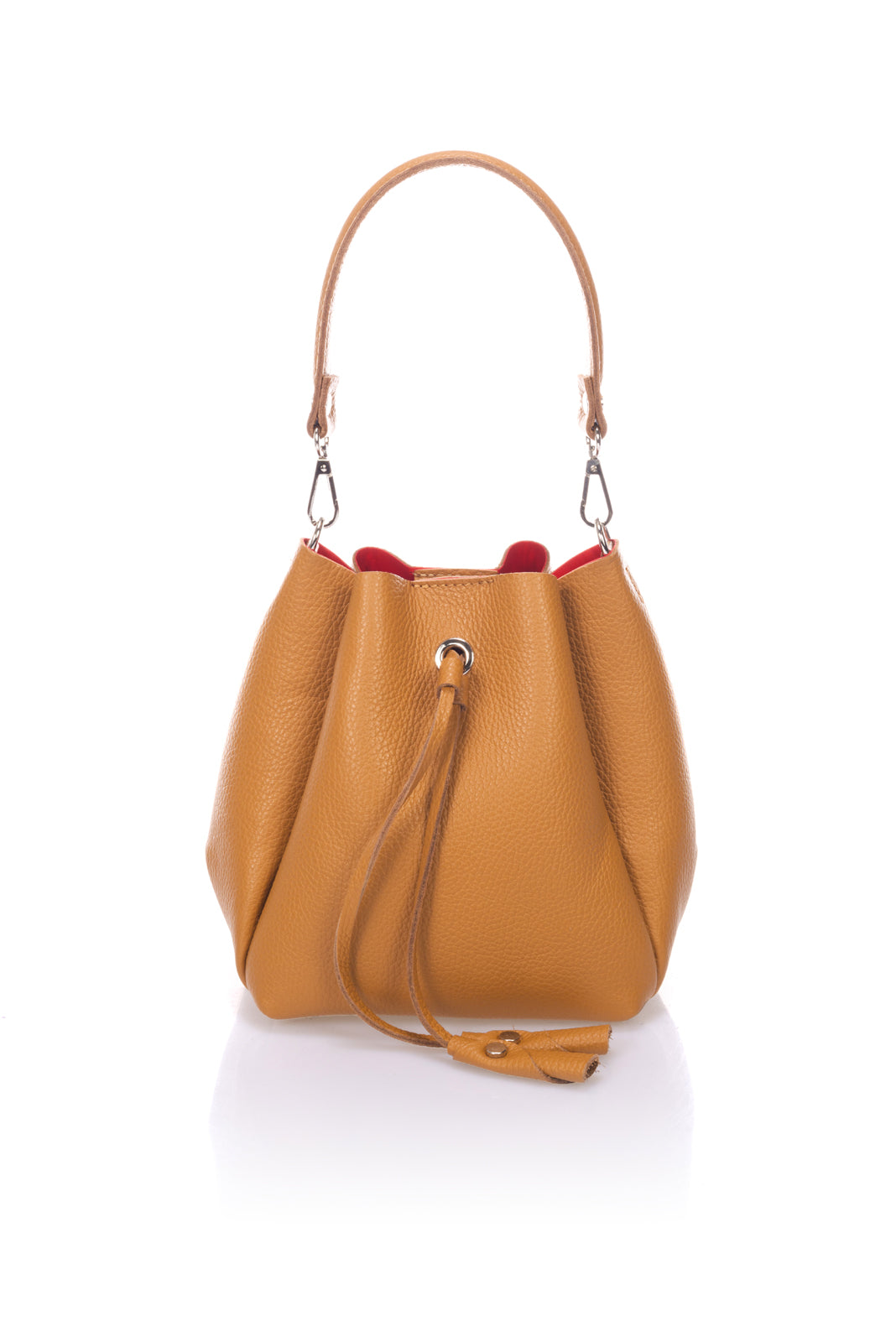 ELIZABETH Leather Bucket Bag - Cognac