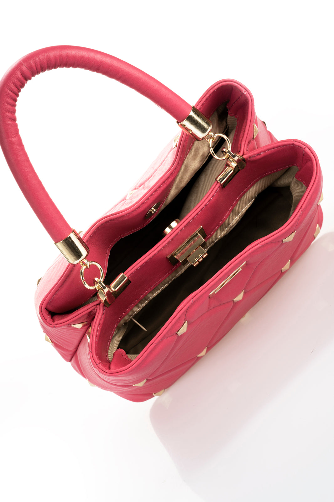 CAROLA Leather Top Handle Bag - Fuxia