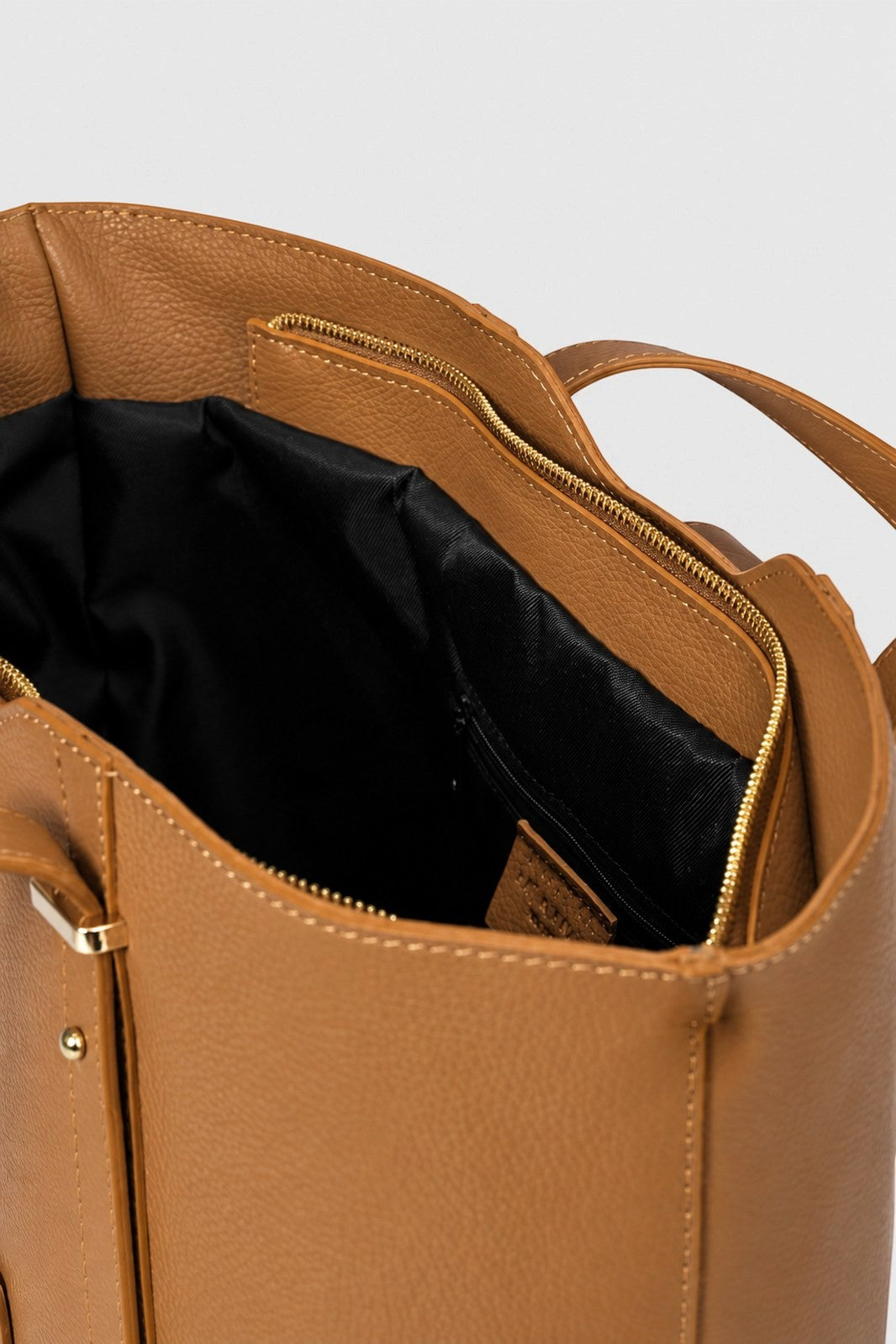 RAINA Leather Top Handle Bag - Cognac