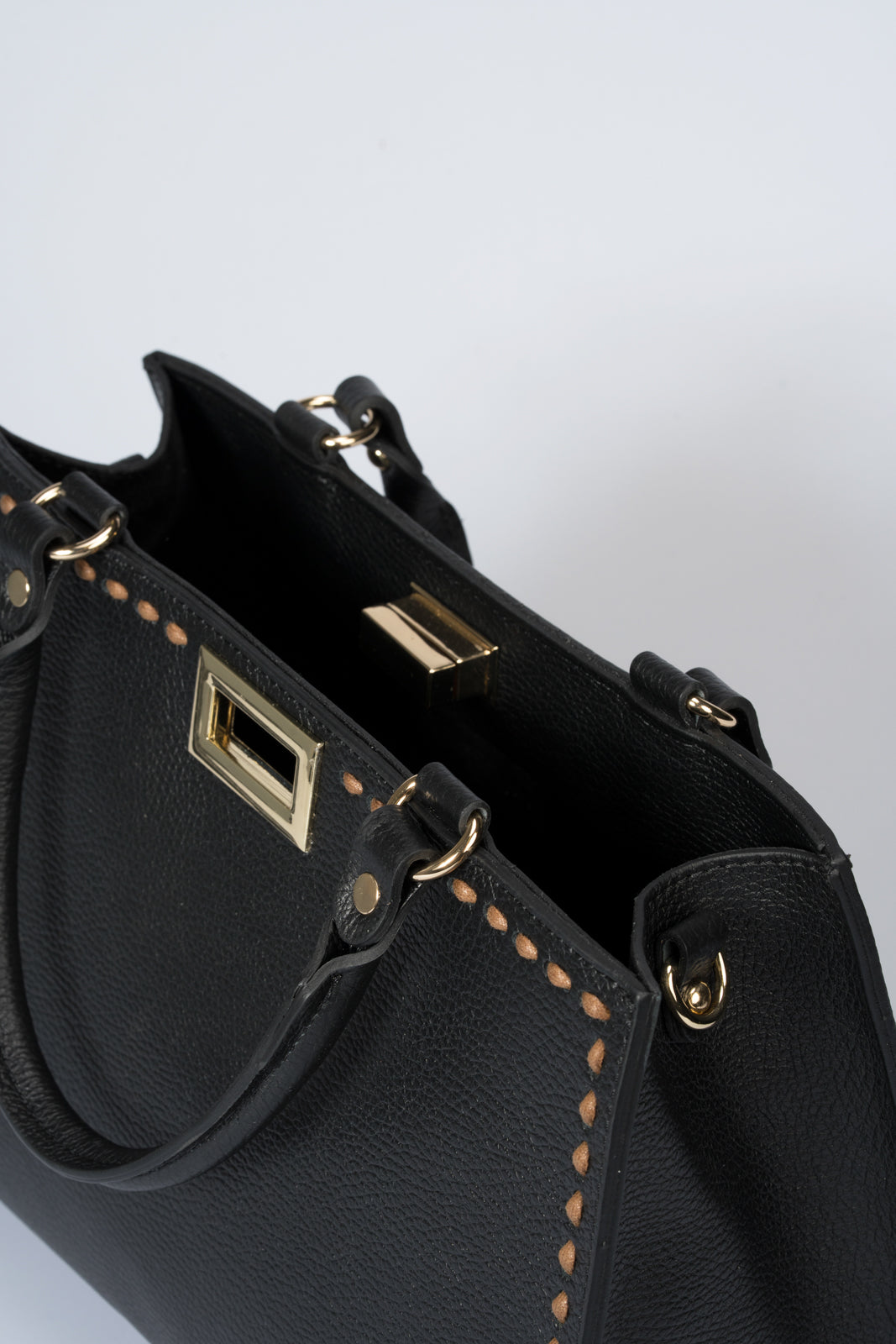 LIDIA Leather Top Handle Bag - Black