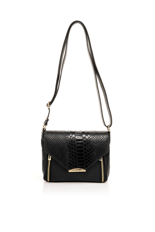 Leather Crossbody Bag 7069 - Black