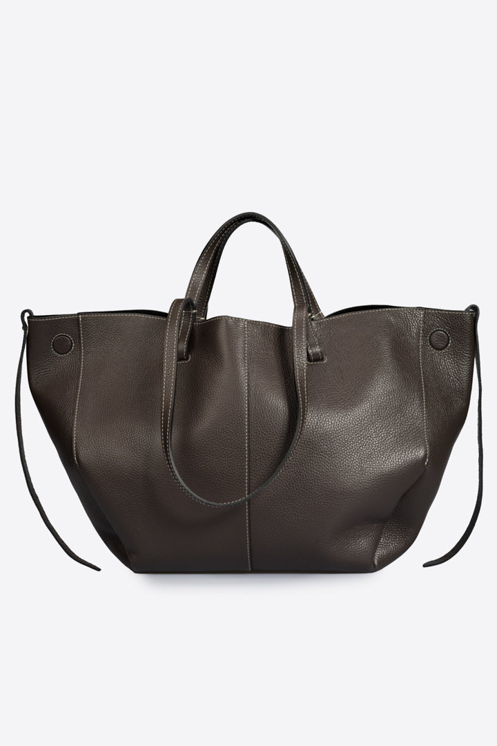 LAETITIA Leather Top Handle Bag - Dark Brown