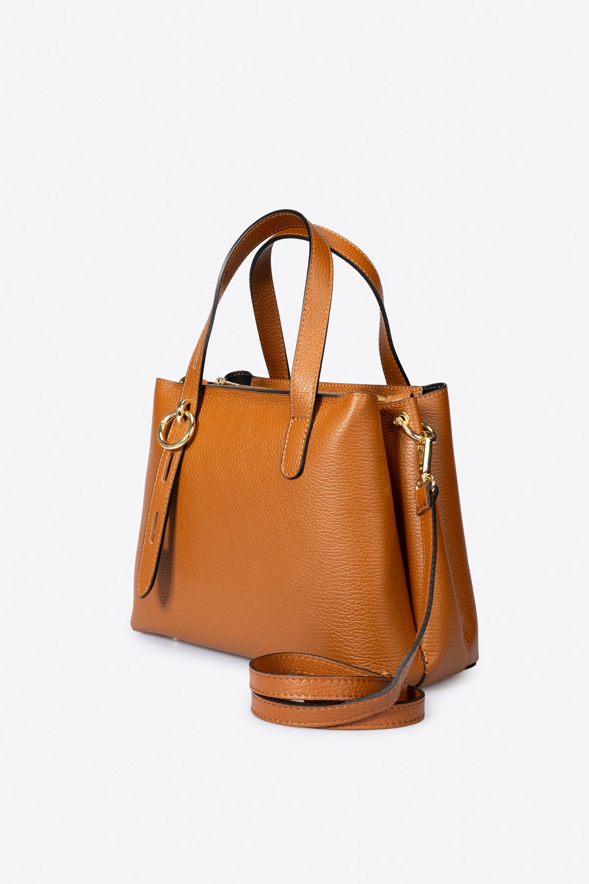 EMILY Leather Top Handle Bag - Cognac
