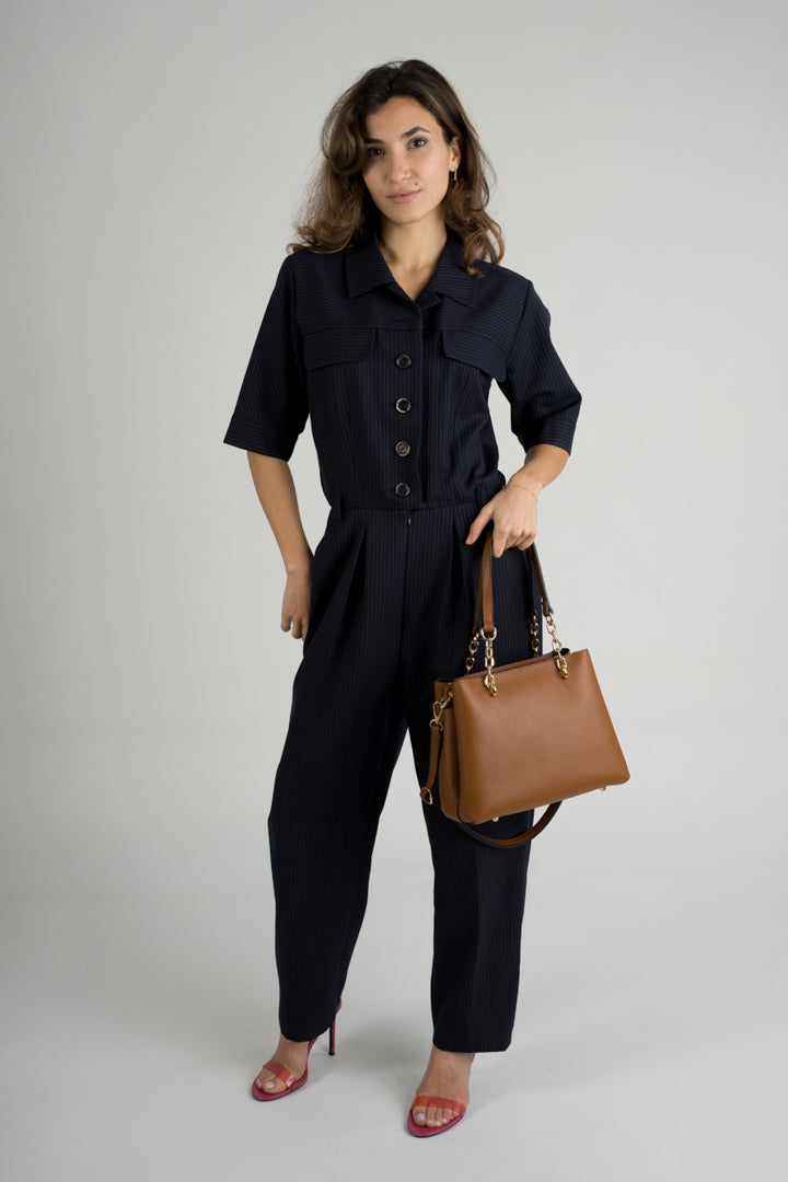 AURORA Leather Top Handle Bag - Cognac