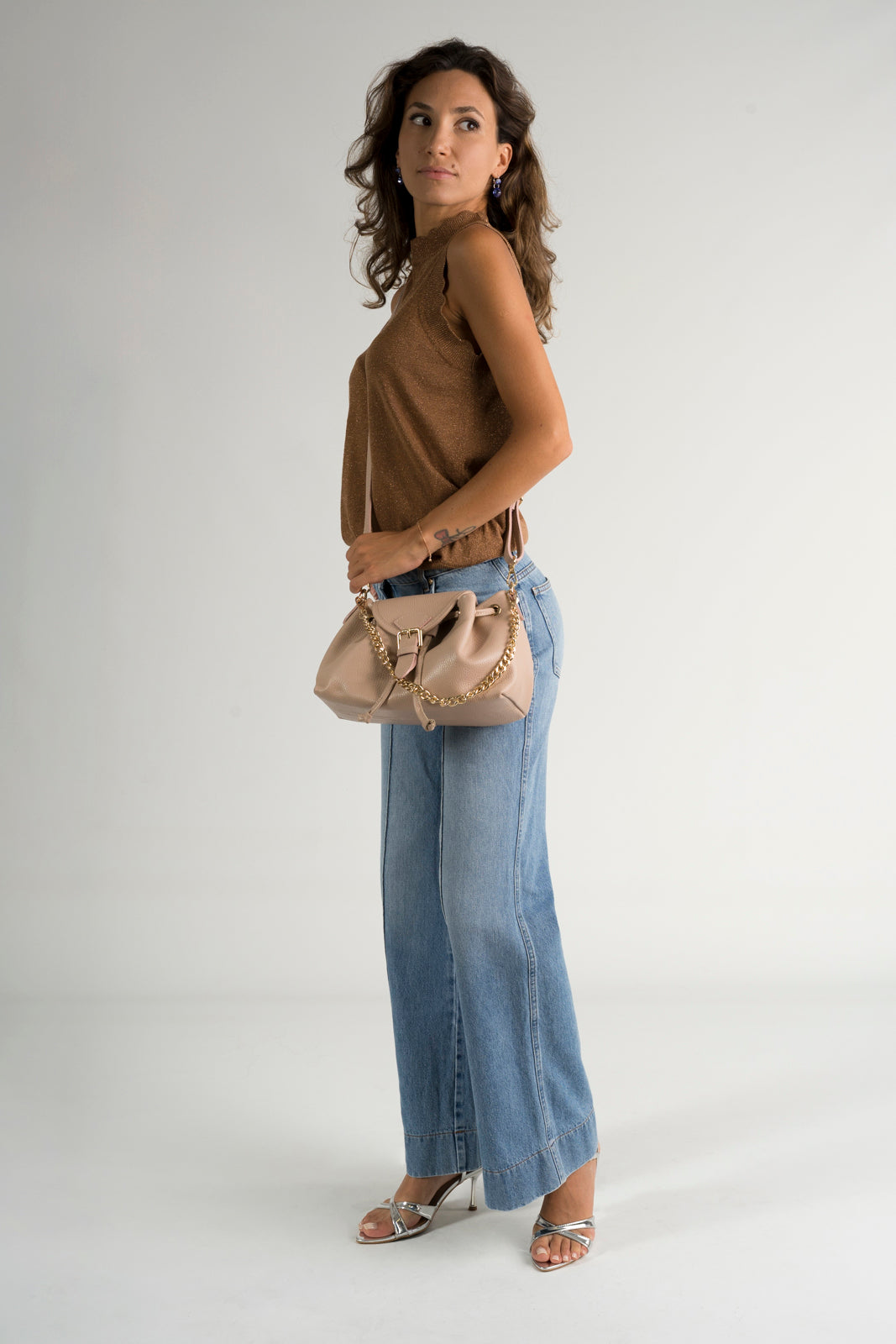 JOANNA Leather Top Handle Bag - Cipria