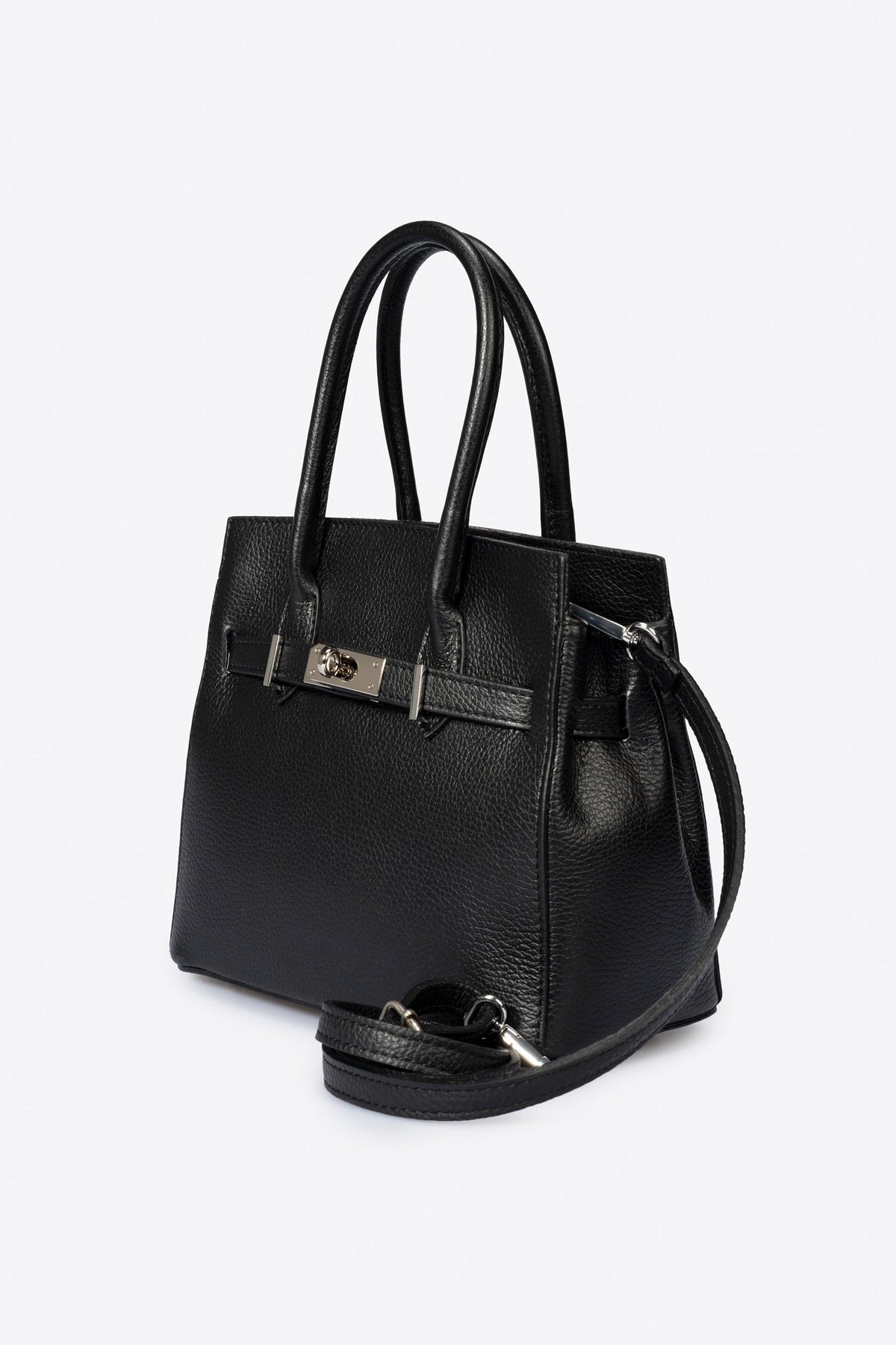 GRETA Leather Top Handle Bag - Black