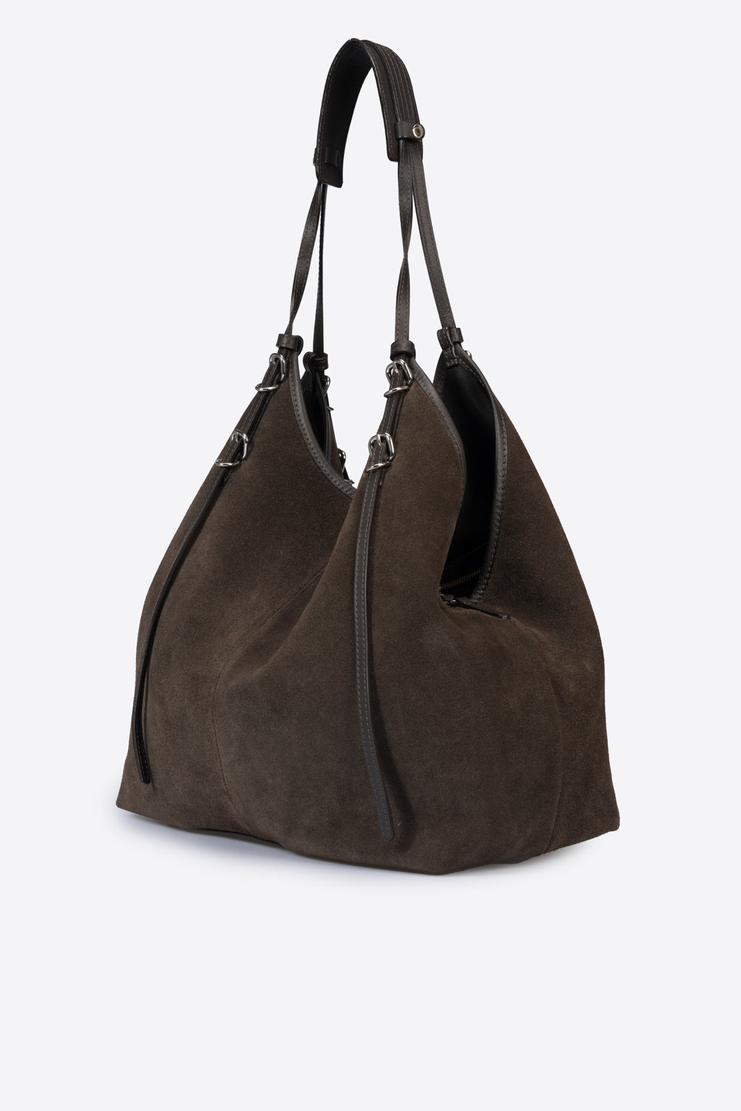 CORALIE Leather Top Handle Bag - Dark Brown