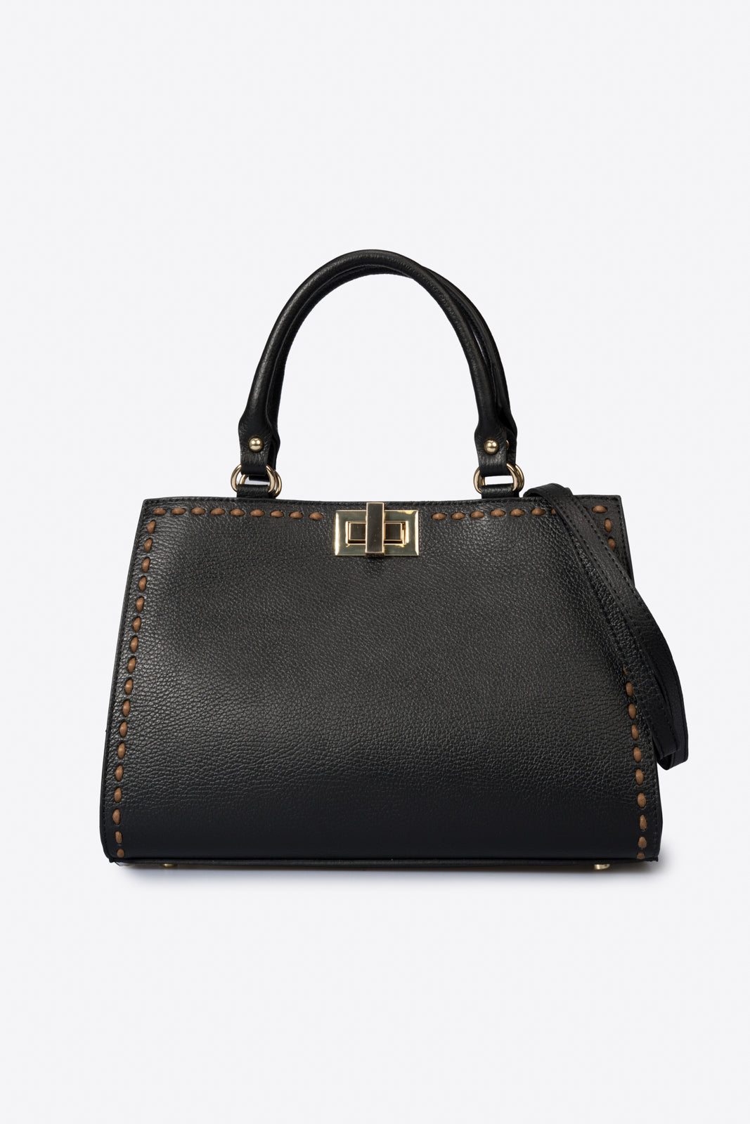 LIDIA Leather Top Handle Bag - Black