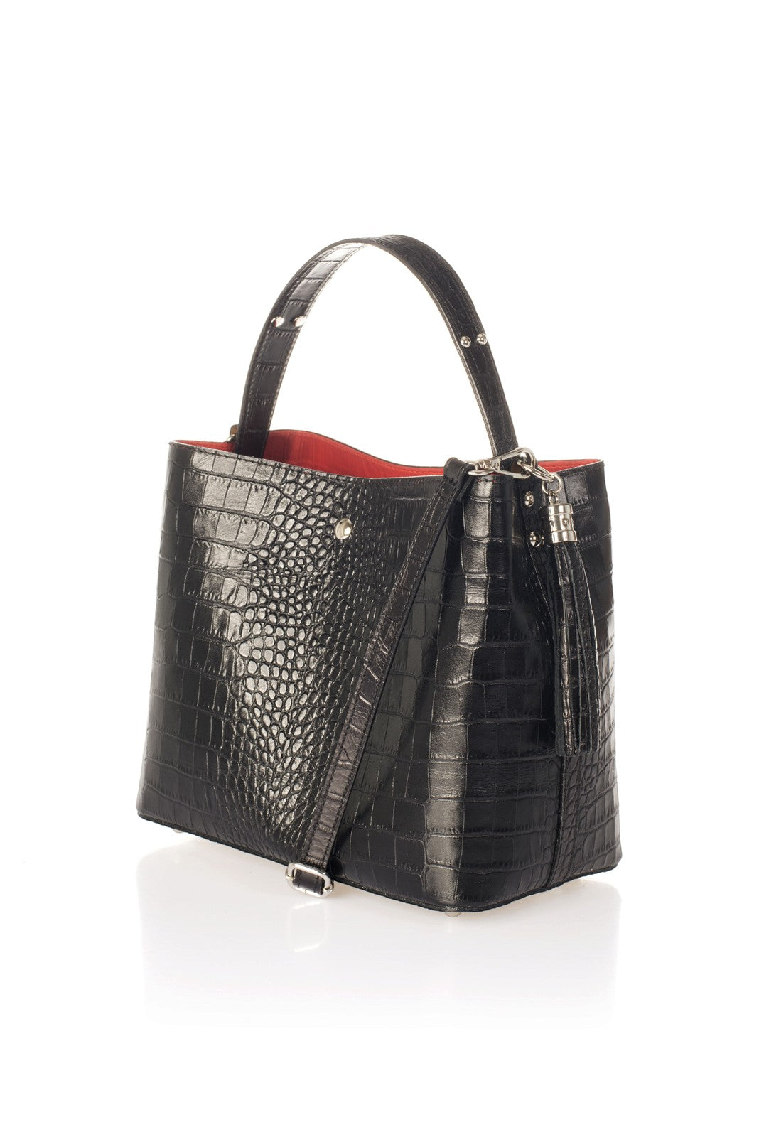 SCARLET Leather Top Handle Bag - Black