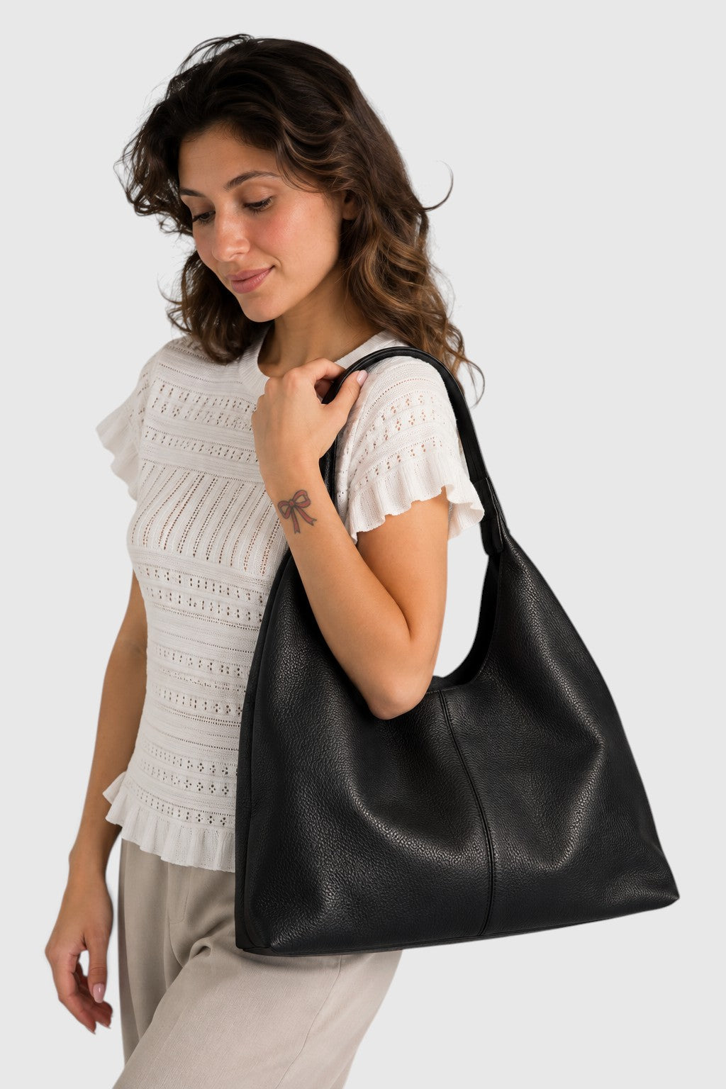 NAYA Leather Top Handle Bag - Black