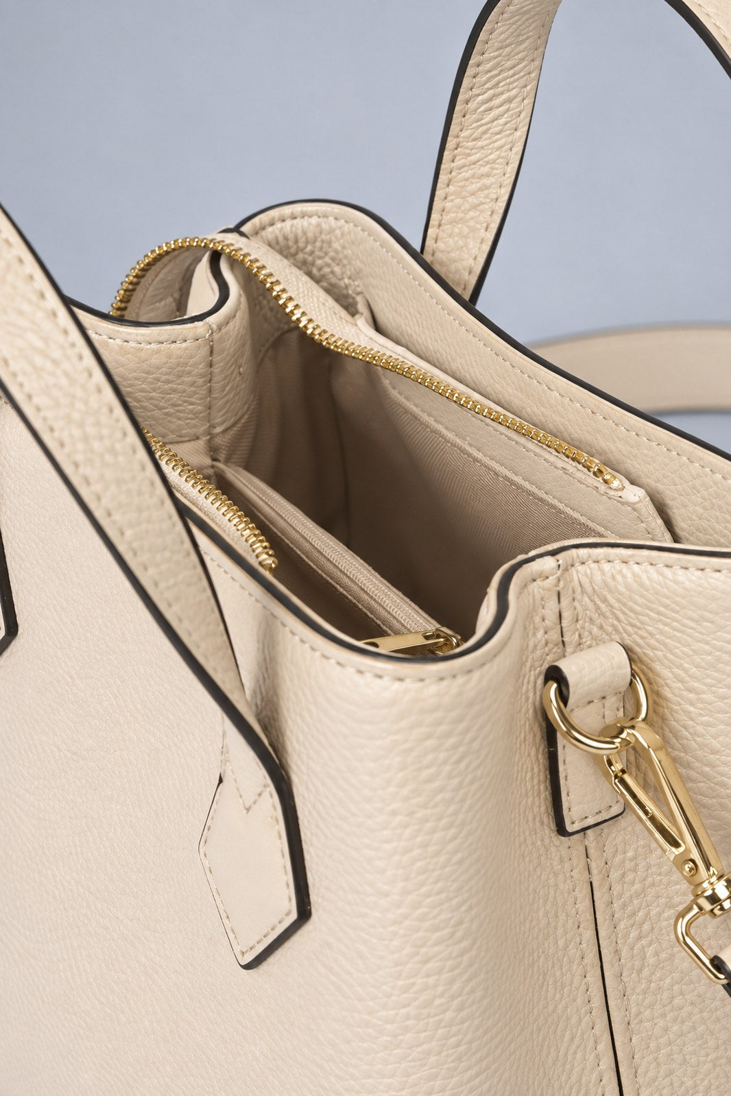 MINA Leather Top Handle Bag - Beige