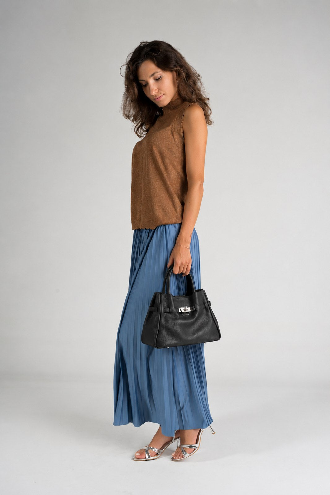 MIRANDA Leather Top Handle Bag - Black