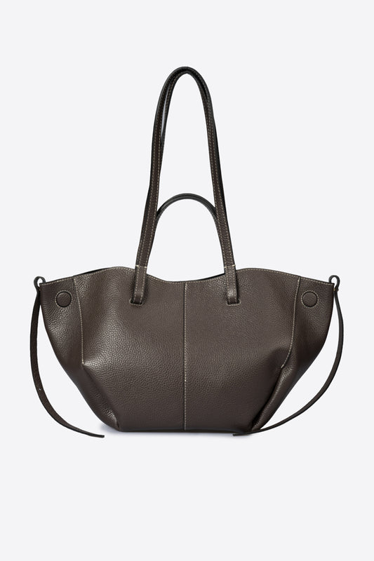 ODETTE Leather Top Handle Bag - Dark Brown