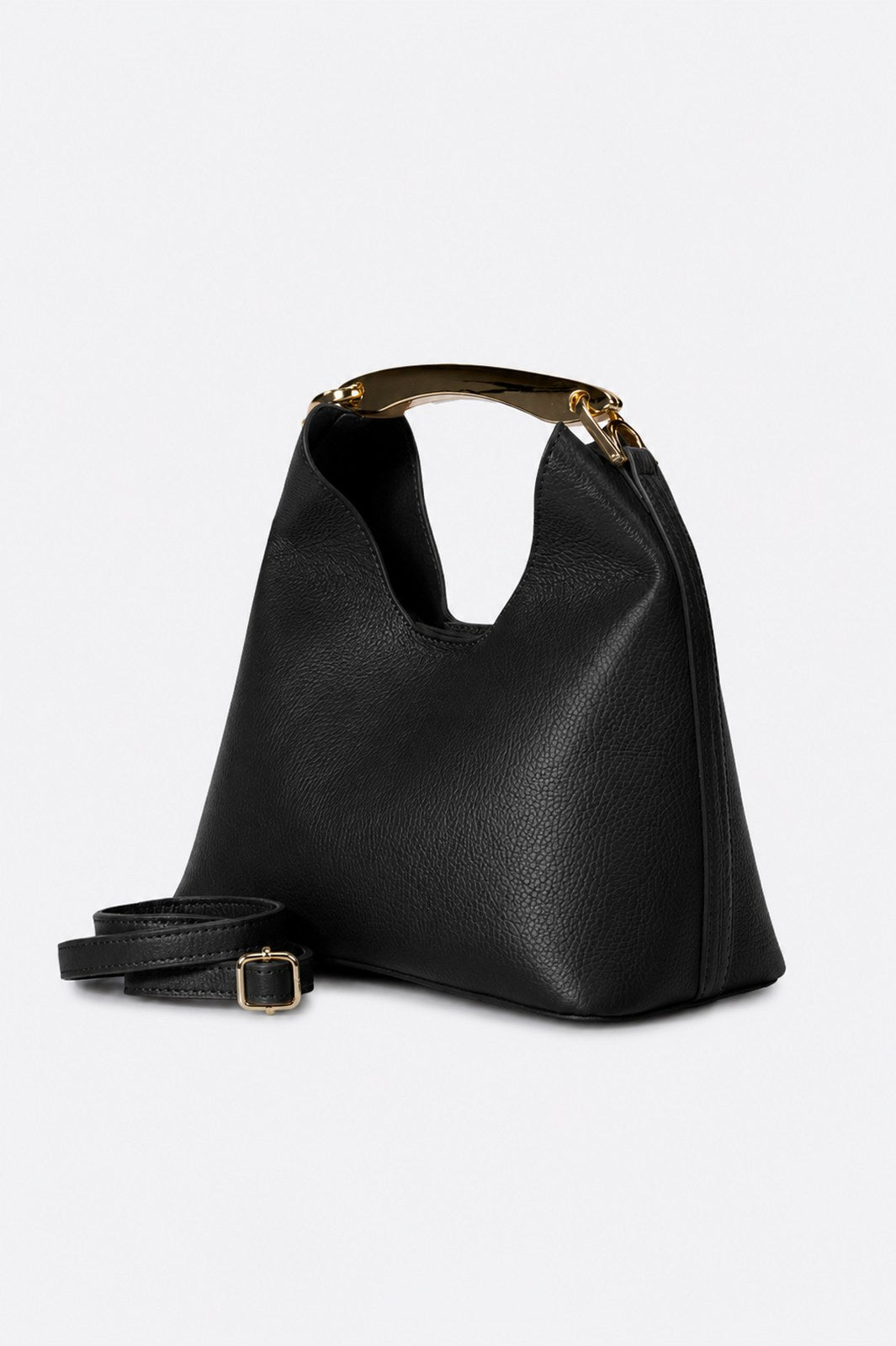 AGNES Leather Top Handle Bag - Black