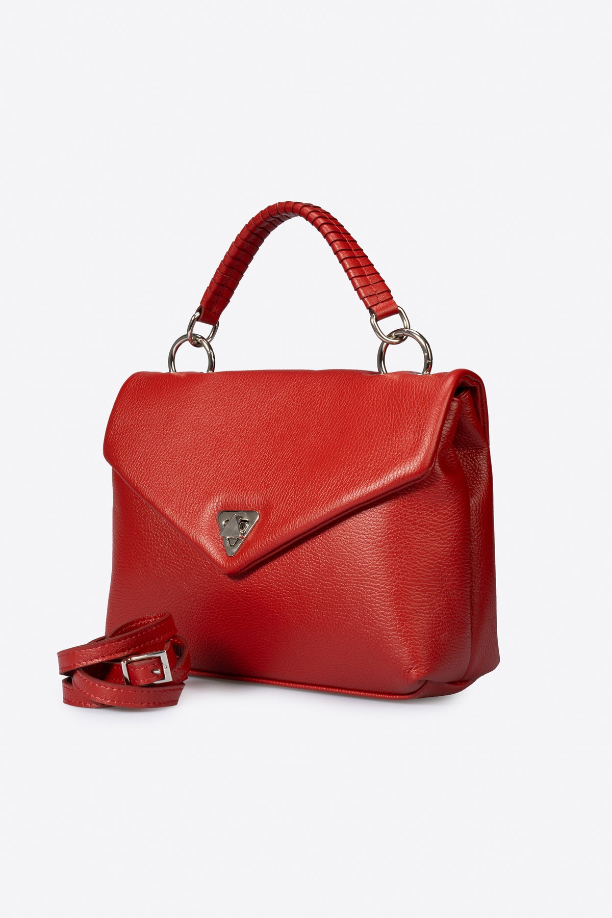 Leather Top Handle Bag 4037 - Red