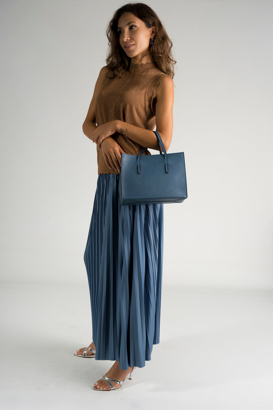 JENNA Leather Top Handle Bag - Blue