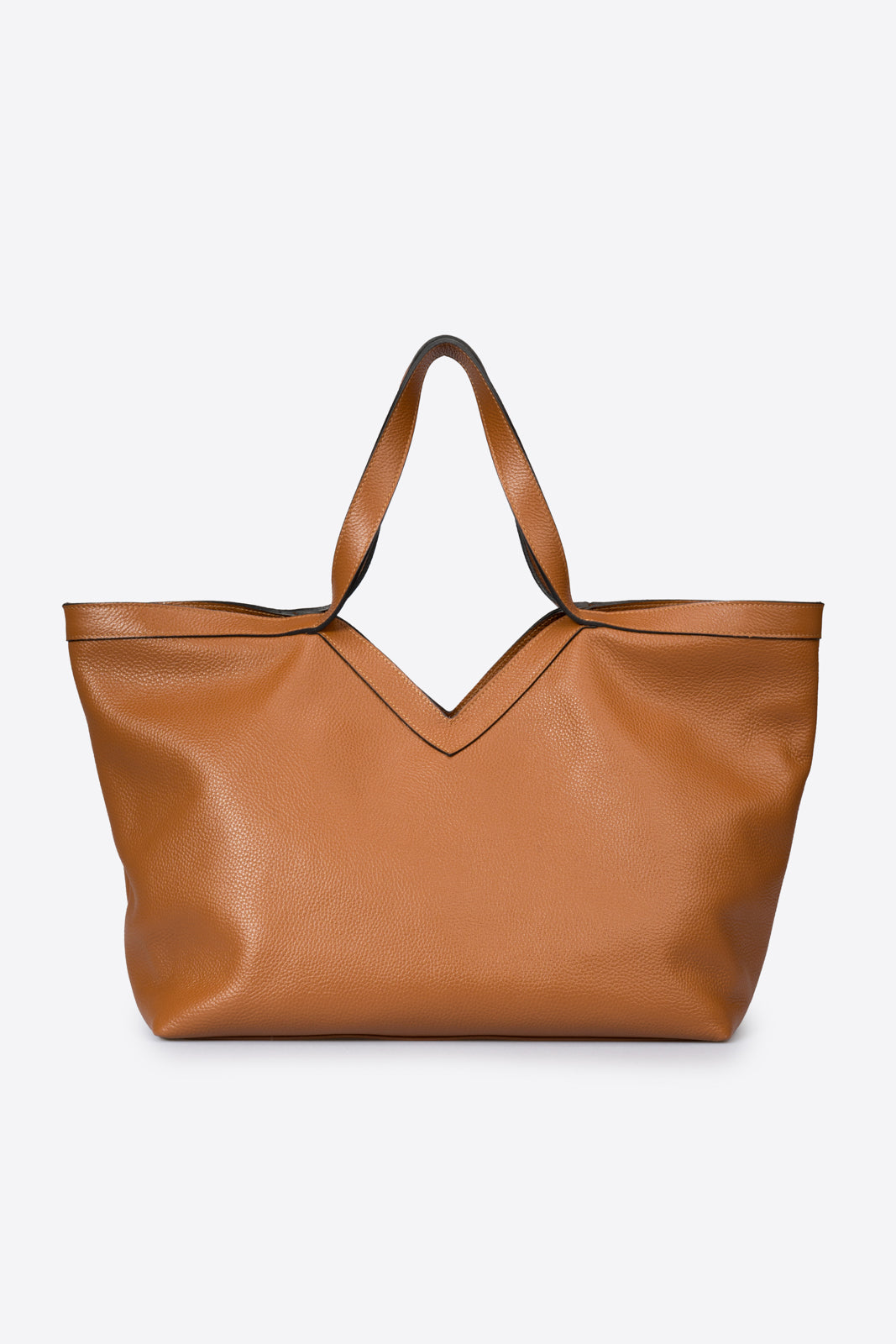ELARA Leather Top Handle Bag - Cognac