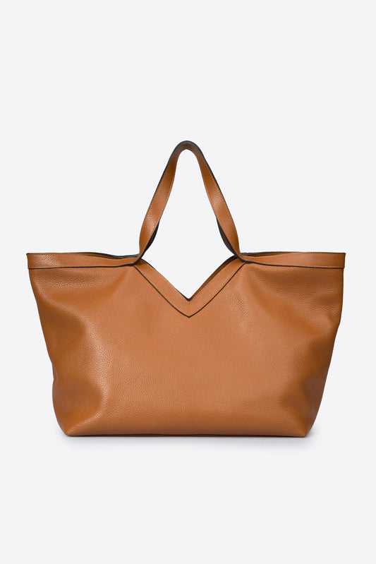 ELARA Leather Top Handle Bag - Cognac